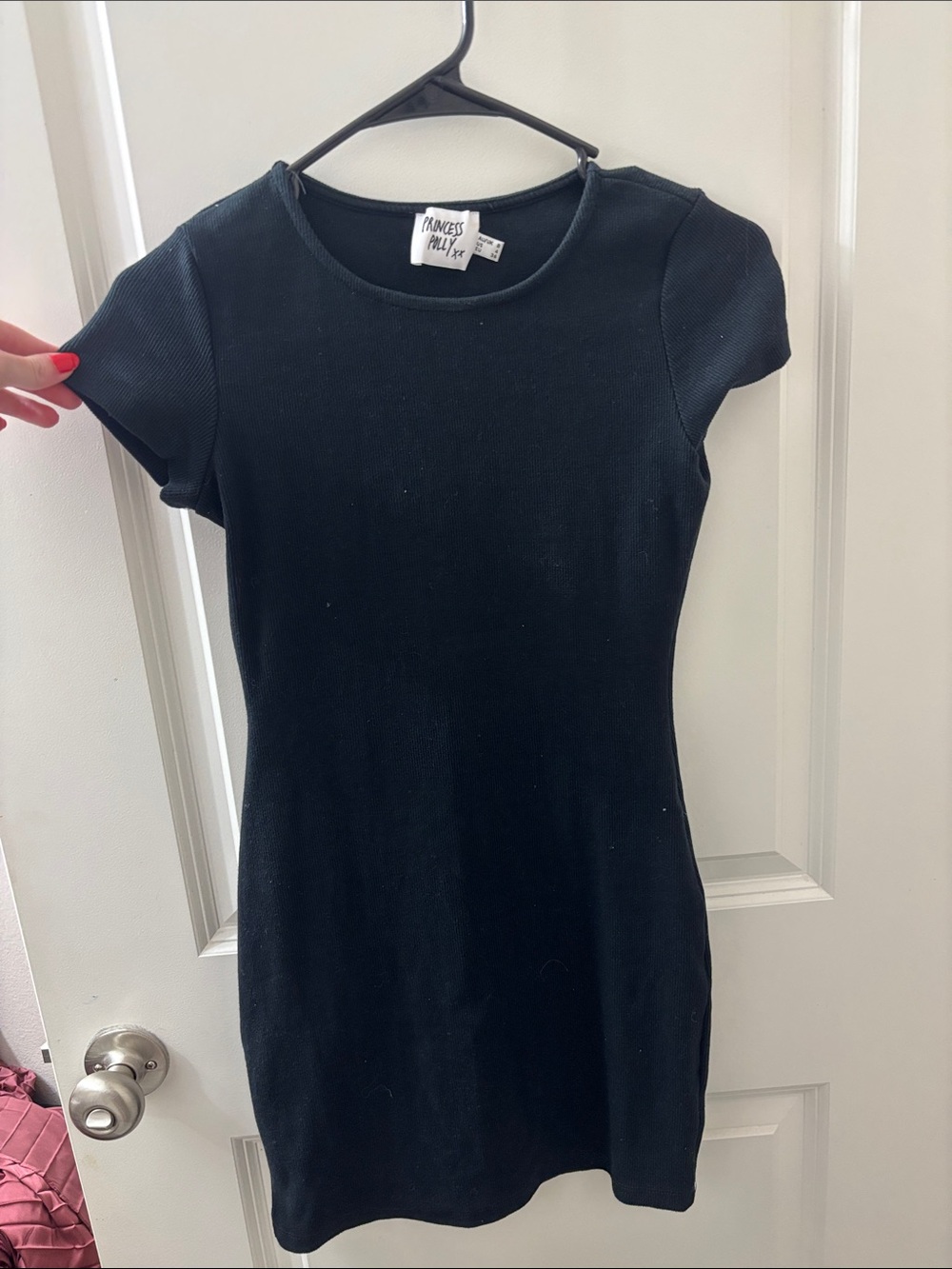 Princess Polly Black Short Sleeve Ribbed Mini Dress